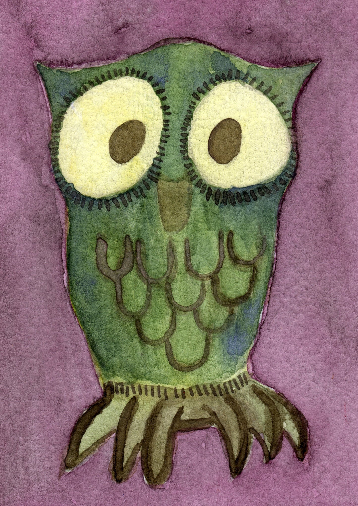 Little Owl in Orchid PRINT, Watercolor Painting, Bird Art, Cute Animal, Nocturnal, Bedroom Bathroom Wall Decor, Cottagecore Cottage Style