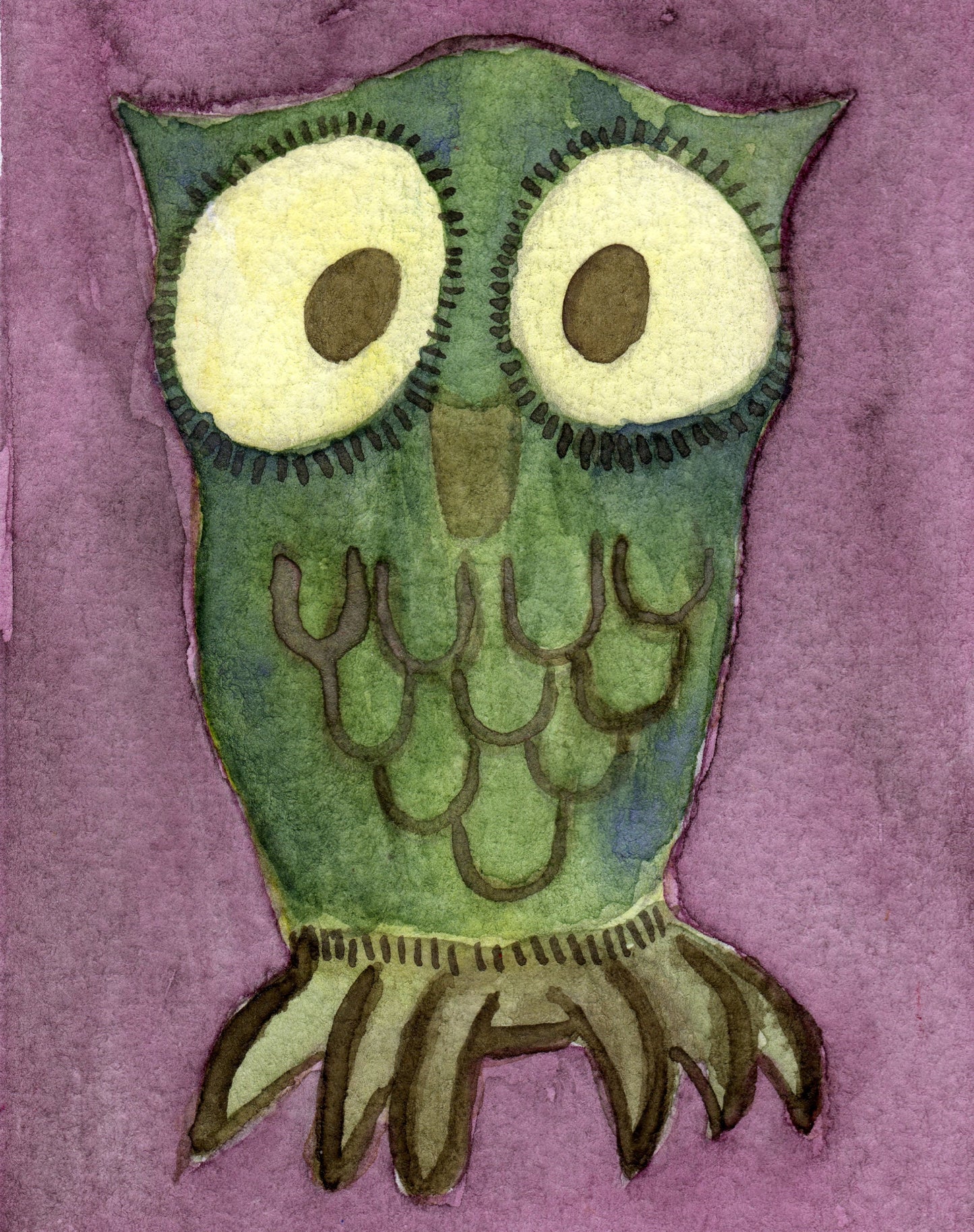Little Owl in Orchid PRINT, Watercolor Painting, Bird Art, Cute Animal, Nocturnal, Bedroom Bathroom Wall Decor, Cottagecore Cottage Style