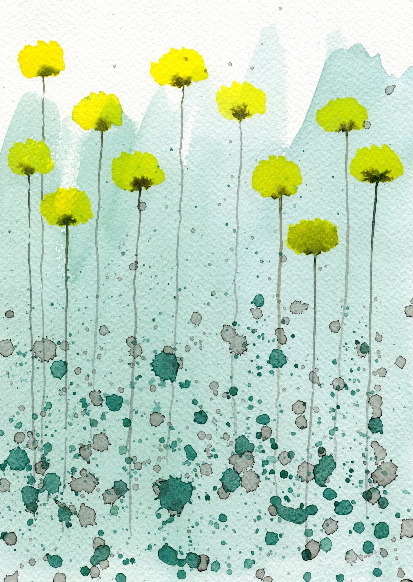 Yellow and Green Watercolor Flowers, Art Print, Modern Farmhouse Painting, Lake House, Cottage Decor, Living Room Wall Artwork