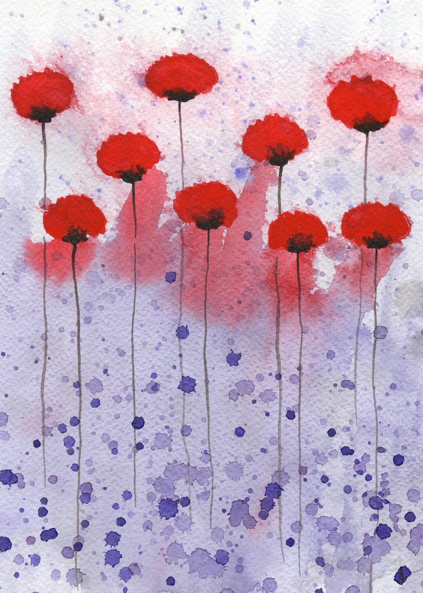 Red and Purple Poppies PRINT, Modern Farmhouse, Cottagecore, Cottage Garden, Watercolor Painting, Abstract Floral, Wall Decor, Fine Art
