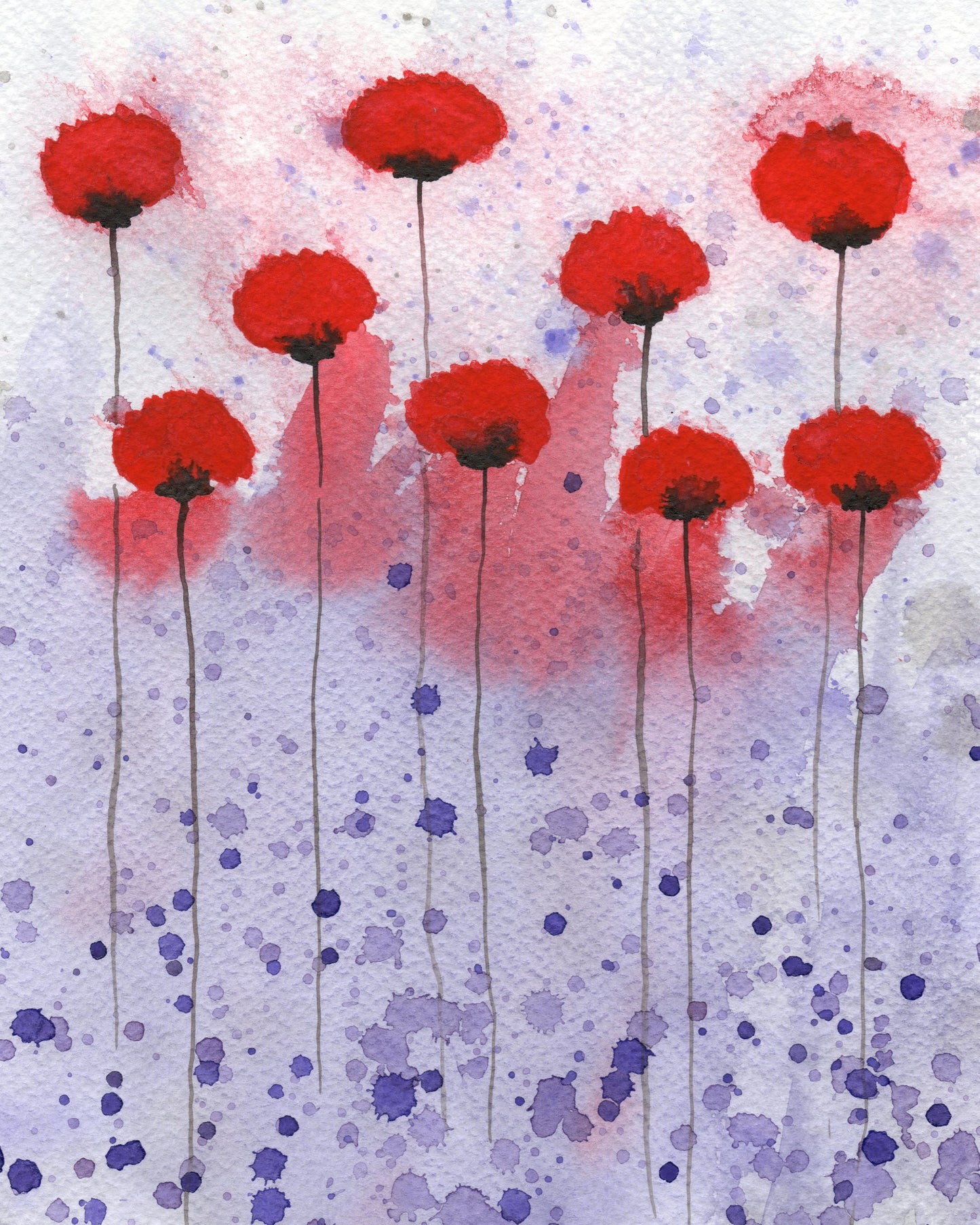 Red and Purple Poppies PRINT, Modern Farmhouse, Cottagecore, Cottage Garden, Watercolor Painting, Abstract Floral, Wall Decor, Fine Art
