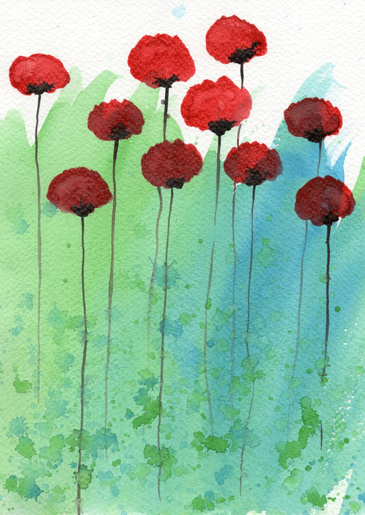 Colorful Red Poppy Painting, Watercolor Flowers for Modern Farmhouse Interior Decor, Cottage Style, Bathroom Art, Bedroom Living Room Foyer