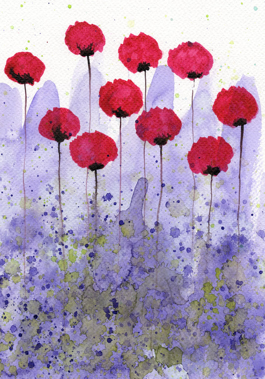 Pink Poppy PRINT, Watercolor Flower Painting, Modern Farmhouse, Cottagecore, Cottage Garden, Grannycore, Purple Wall Decor, Shabby Chic