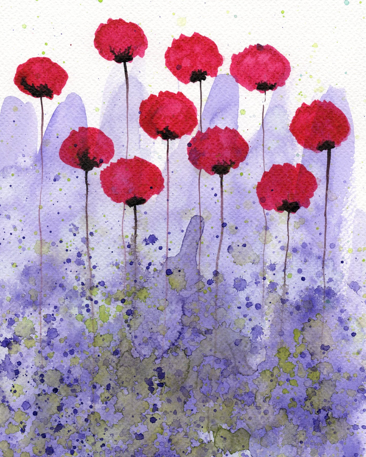 Pink Poppy PRINT, Watercolor Flower Painting, Modern Farmhouse, Cottagecore, Cottage Garden, Grannycore, Purple Wall Decor, Shabby Chic