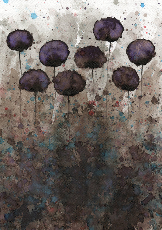 Sepia Watercolor Flowers PRINT, Modern Farmhouse, Industrial Cottage, Loft Decor, Wall Art, Abstract Painting, Splatter Painting, Grunge Art