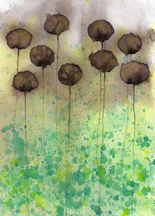 Sepia Watercolor Flower PRINT, Green and Brown, Soothing Tones for a Modern Farmhouse Style, Cottage Style Interior Design, Bathroom Office