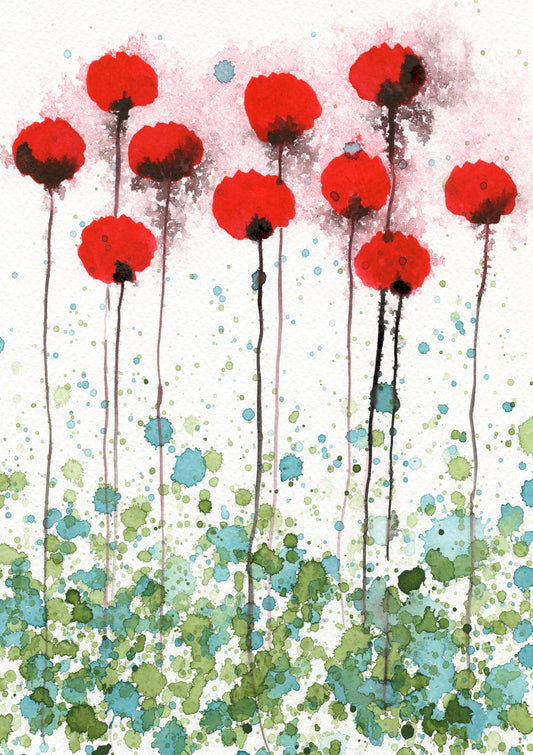 Red Poppies Watercolor Flowers, Aqua, Green, Modern Farmhouse Wall Decor, Watercolor Flowers, Cottage Style, Sophisticated Bedroom, Bathroom