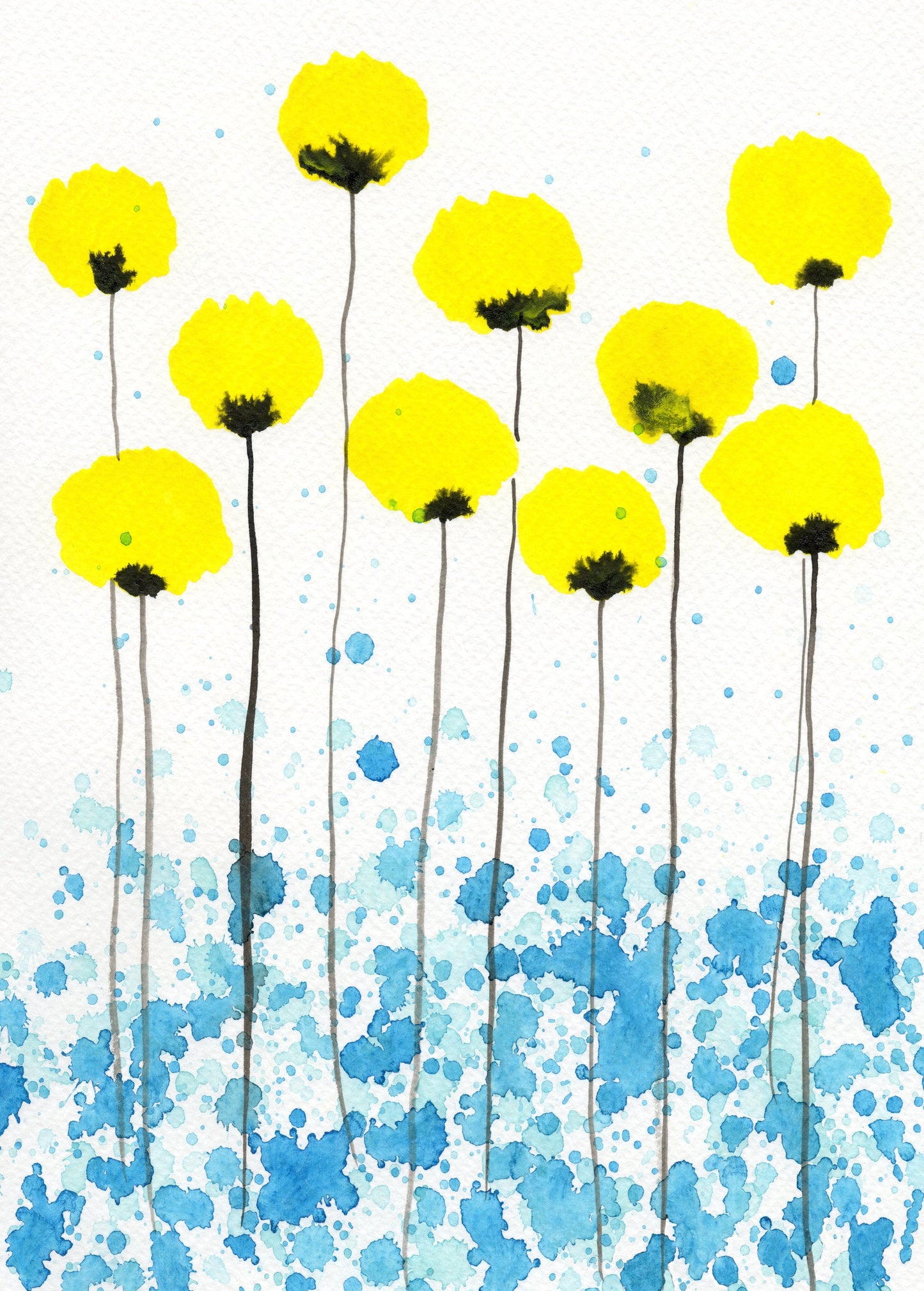 Yellow Poppies Fine Art PRINT, Watercolor Flowers, Modern Farmhouse Painting, Cottage Style, Garden Landscape, Wall Art, Home Office Decor