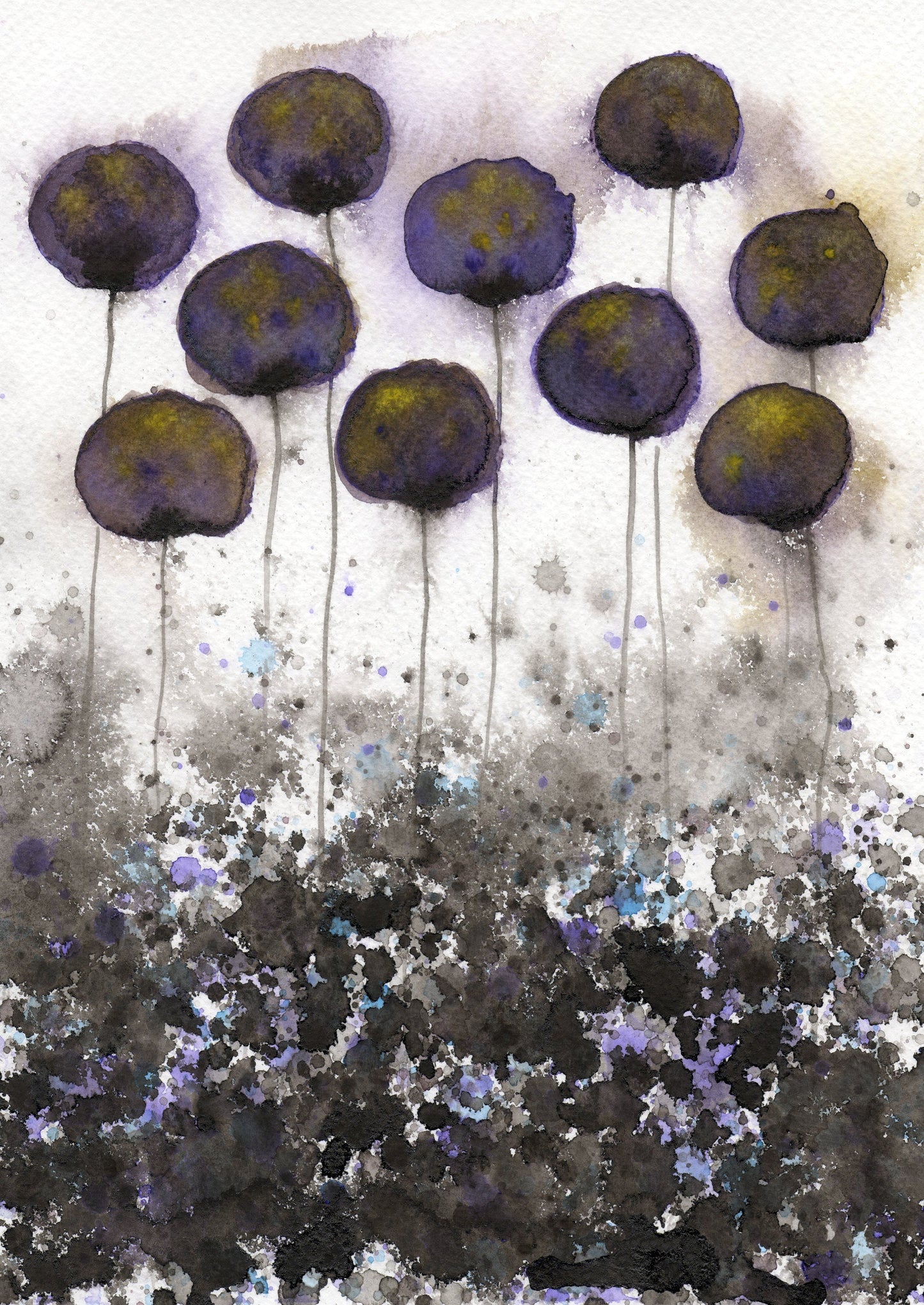 Sepia Watercolor Flowers, Print, Watercolor Painting, Modern Farmhouse, Industrial Cottage, Urban Loft, Grunge, Brown Purple, Wall Painting