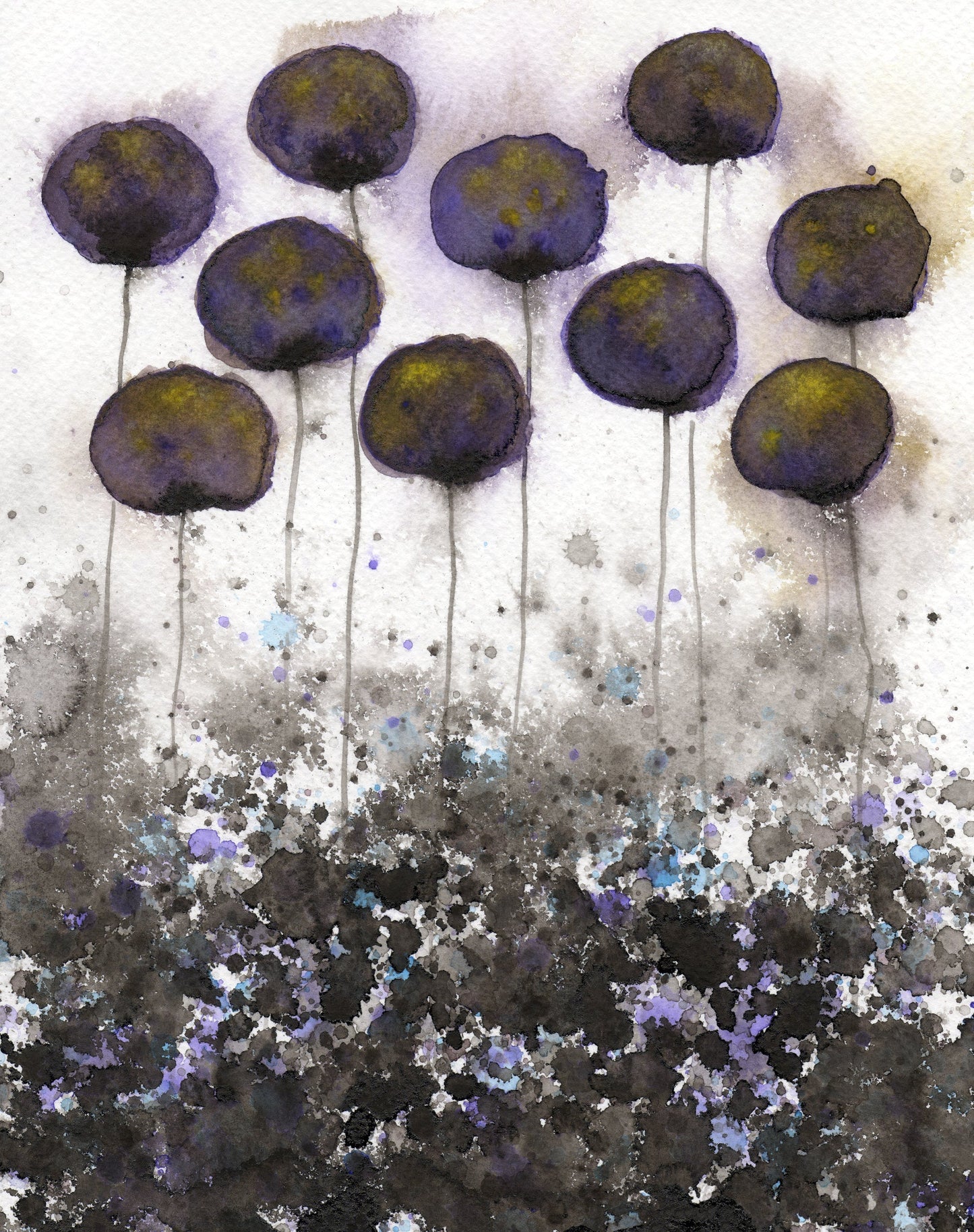 Sepia Watercolor Flowers, Print, Watercolor Painting, Modern Farmhouse, Industrial Cottage, Urban Loft, Grunge, Brown Purple, Wall Painting