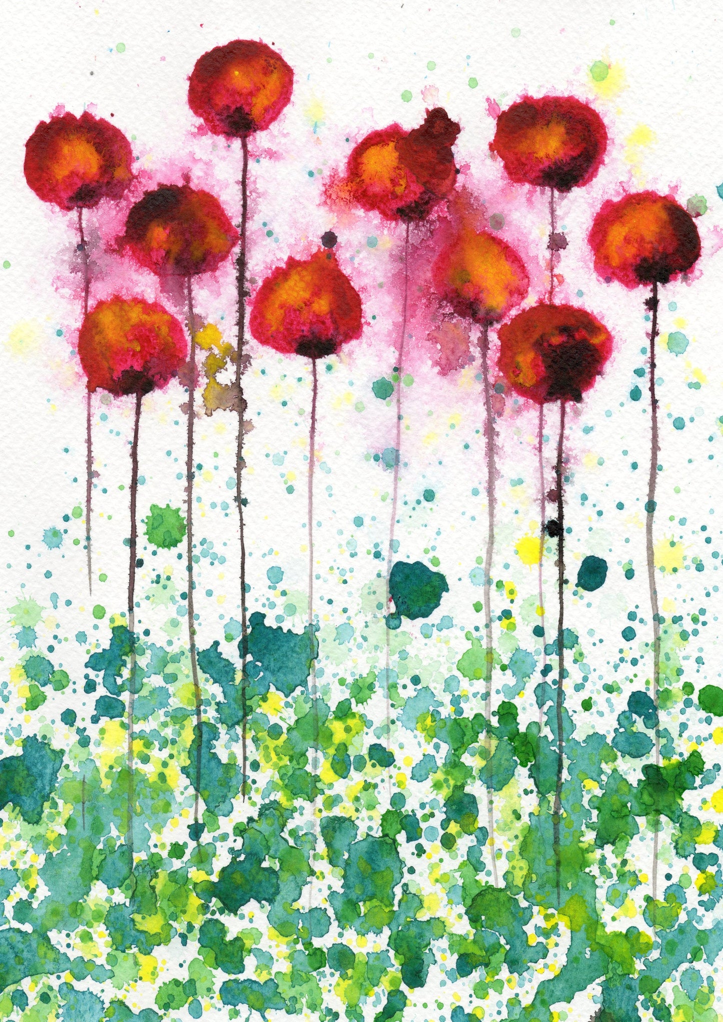 Pink and Green Watercolor Flowers, PRINT, Modern Farmhouse, Floral Painting, Wall Art, Home Decor, Bath Abstract Woodland, Cottagecore