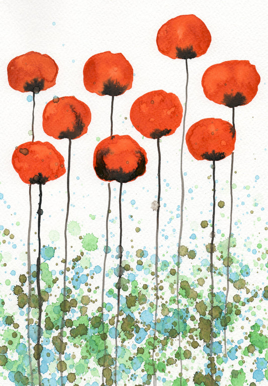 Orange Poppies PRINT Watercolor Painting, Modern Farmhouse Flowers, Cottagecore Cottage Garden, Botanical Art, Colorful Bright Wall Decor