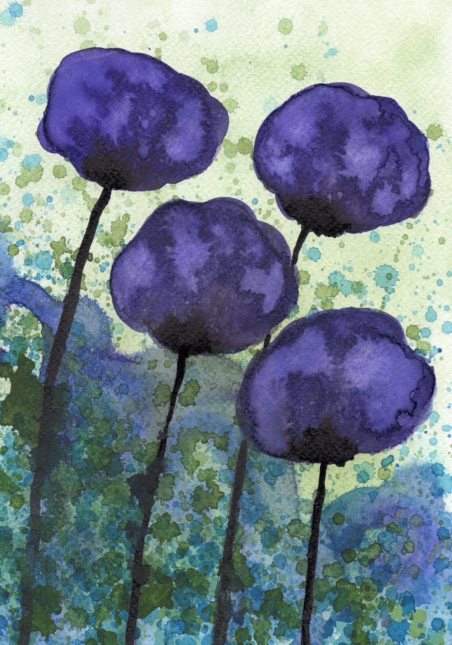Purple Modern Farmhouse PRINT Watercolor Flowers, Art Painting, Abstract Watercolor, Poppy Garden, Wall Decor, Home Office, Bathroom Art