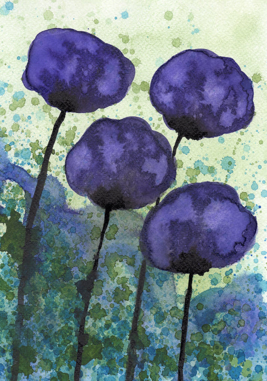 Purple Modern Farmhouse PRINT Watercolor Flowers, Art Painting, Abstract Watercolor, Poppy Garden, Wall Decor, Home Office, Bathroom Art