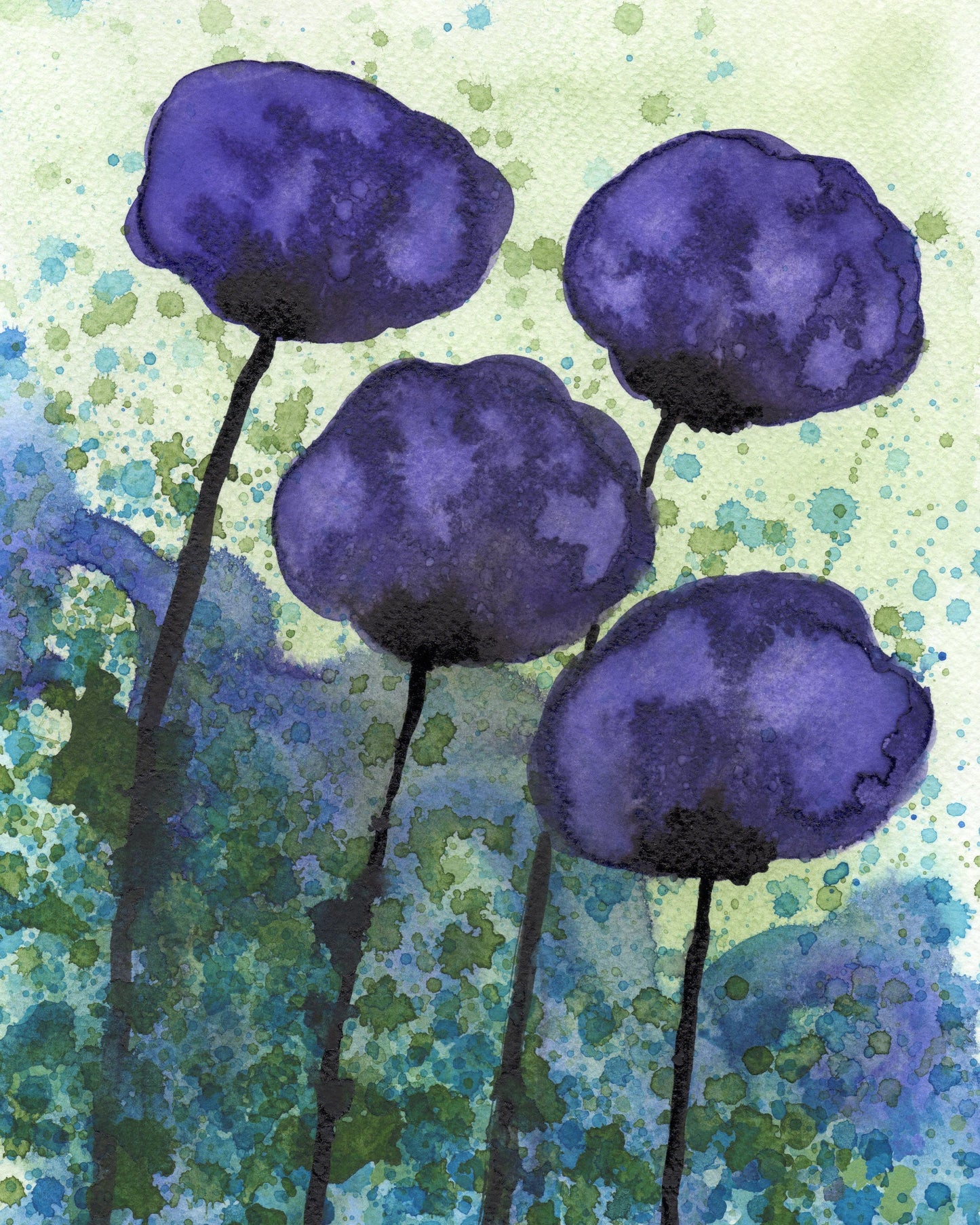 Purple Modern Farmhouse PRINT Watercolor Flowers, Art Painting, Abstract Watercolor, Poppy Garden, Wall Decor, Home Office, Bathroom Art