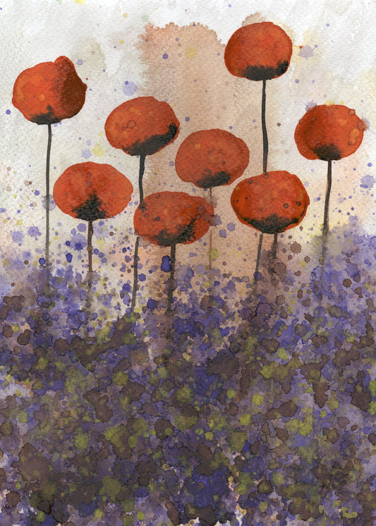 Burnt Orange Flowers PRINT, Dark Watercolor Sepia Purple Brown, Modern Farmhouse Painting, Cottagecore Cottage Style Industrial Grunge Decor