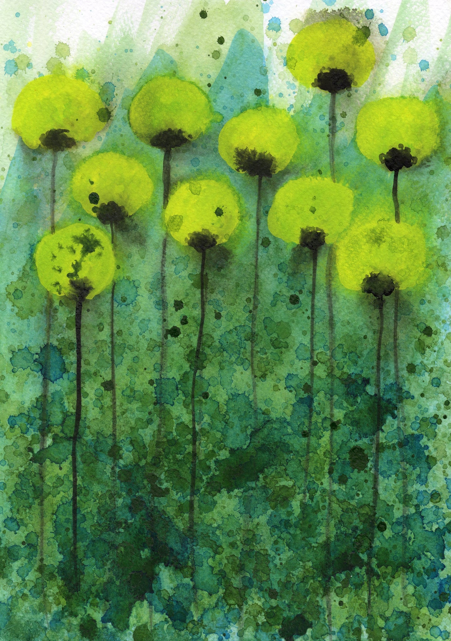 Yellow and Green PRINT of Watercolor Flowers, Floral Painting for Modern Farmhouse Style, Cottage Chic, Wall Art Decor, Bedroom and Bathroom