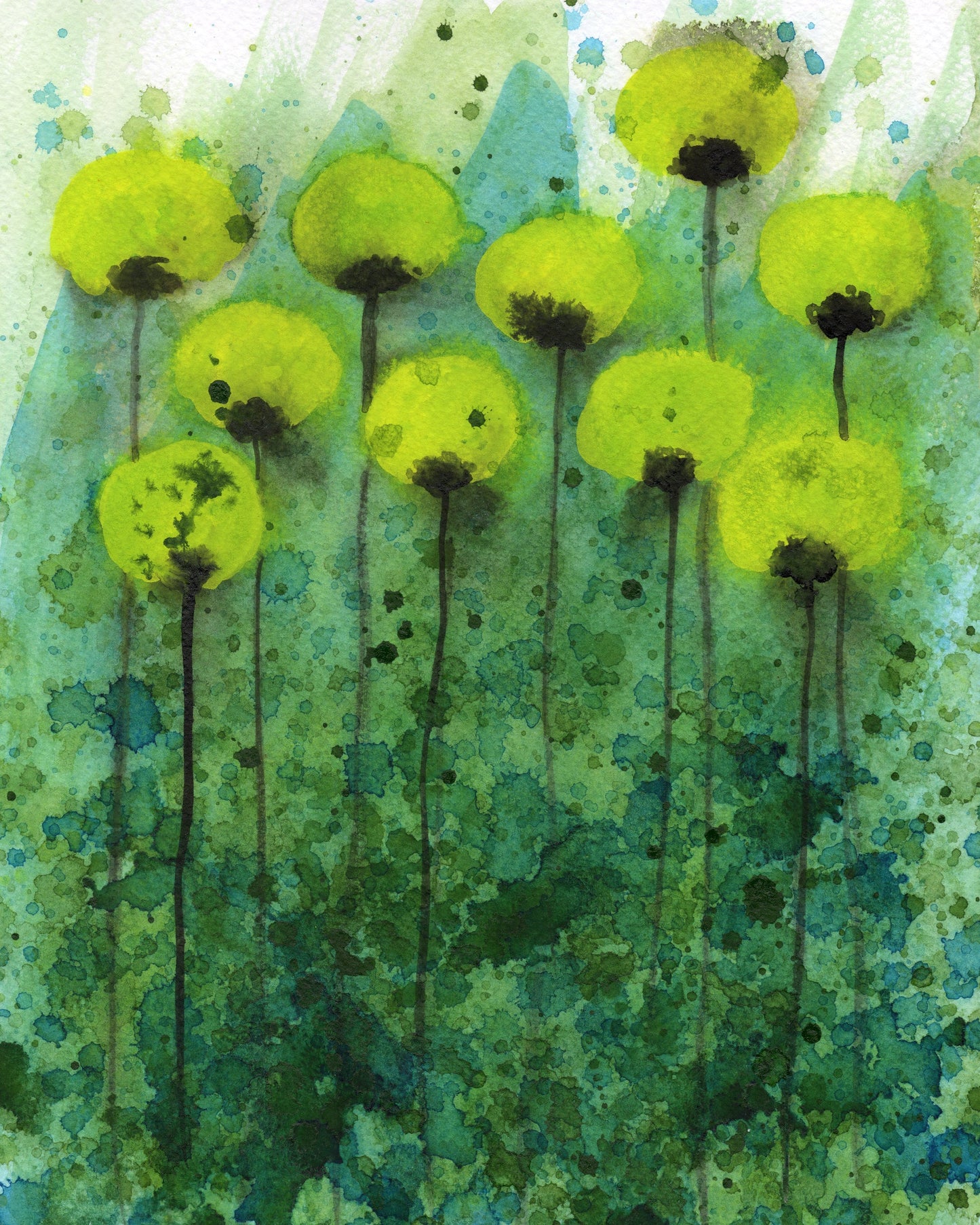Yellow and Green PRINT of Watercolor Flowers, Floral Painting for Modern Farmhouse Style, Cottage Chic, Wall Art Decor, Bedroom and Bathroom