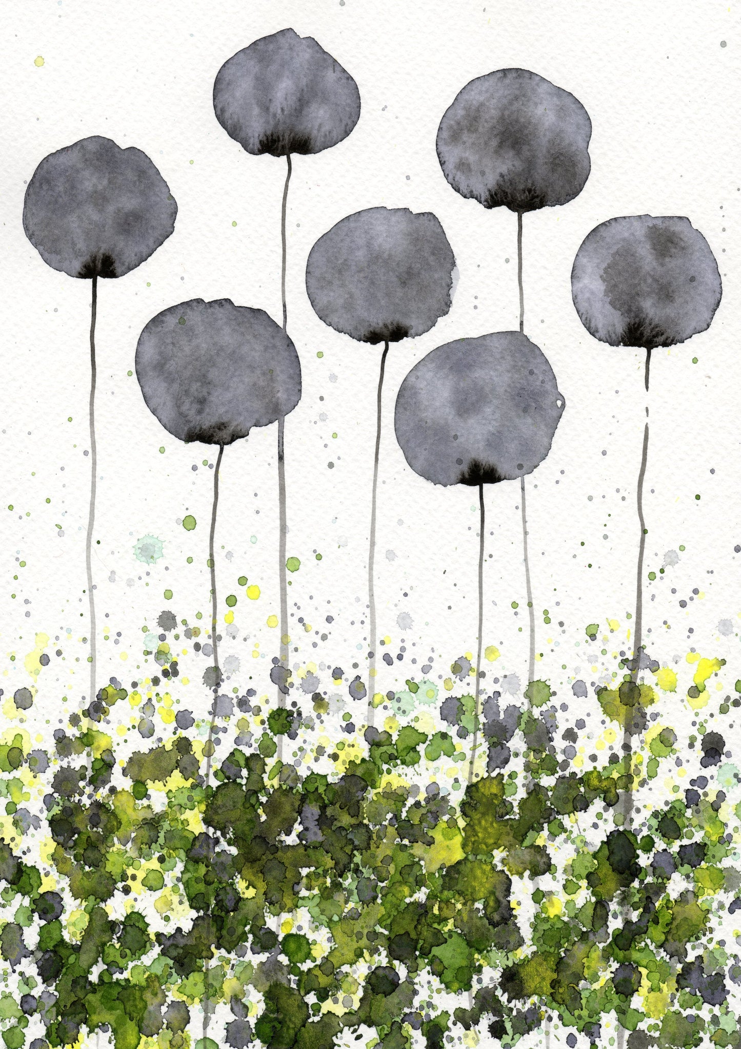 Green and Gray Art PRINT of Watercolor Flowers, Modern Farmhouse, Wall Decor, Floral Landscape Painting, Abstract Art, Cottage Garden