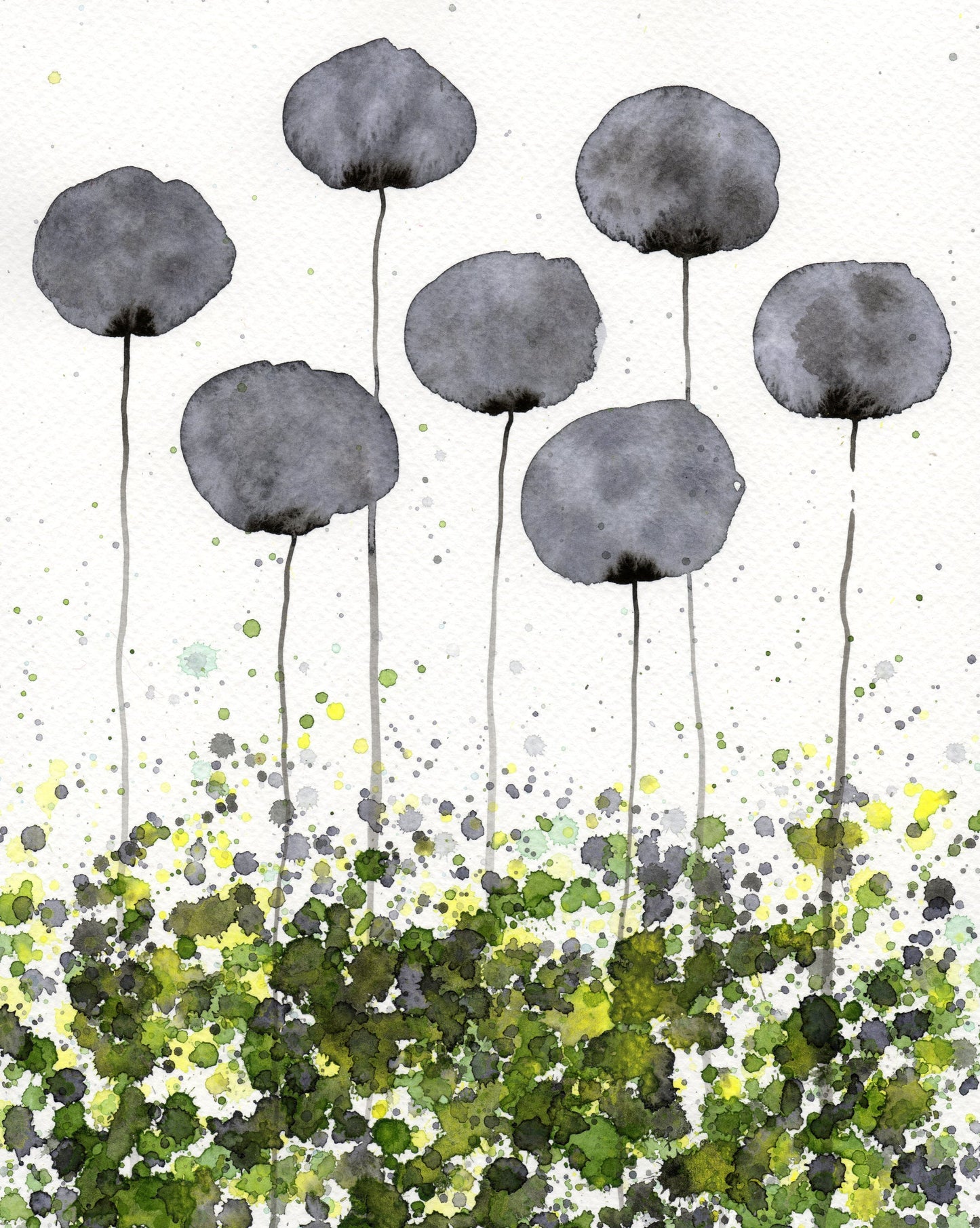 Green and Gray Art PRINT of Watercolor Flowers, Modern Farmhouse, Wall Decor, Floral Landscape Painting, Abstract Art, Cottage Garden