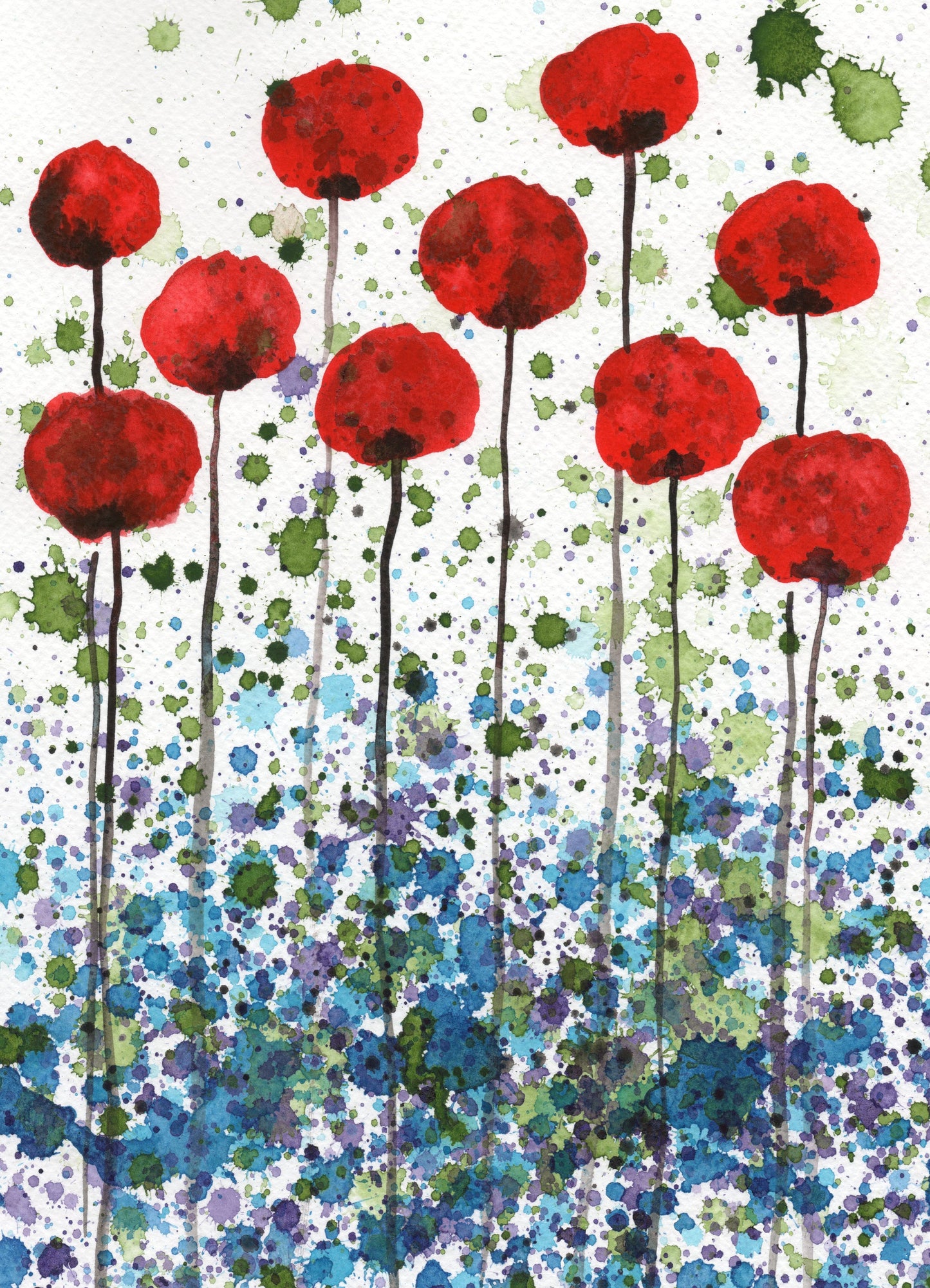 Confetti Painting PRINT, Watercolor Flowers, Red Blue Green Purple, Watercolor Painting, Vibrant Colorful Art, Modern Farmhouse, Cottage Art