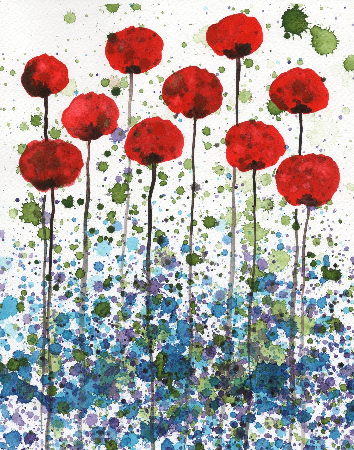 Confetti Painting PRINT, Watercolor Flowers, Red Blue Green Purple, Watercolor Painting, Vibrant Colorful Art, Modern Farmhouse, Cottage Art