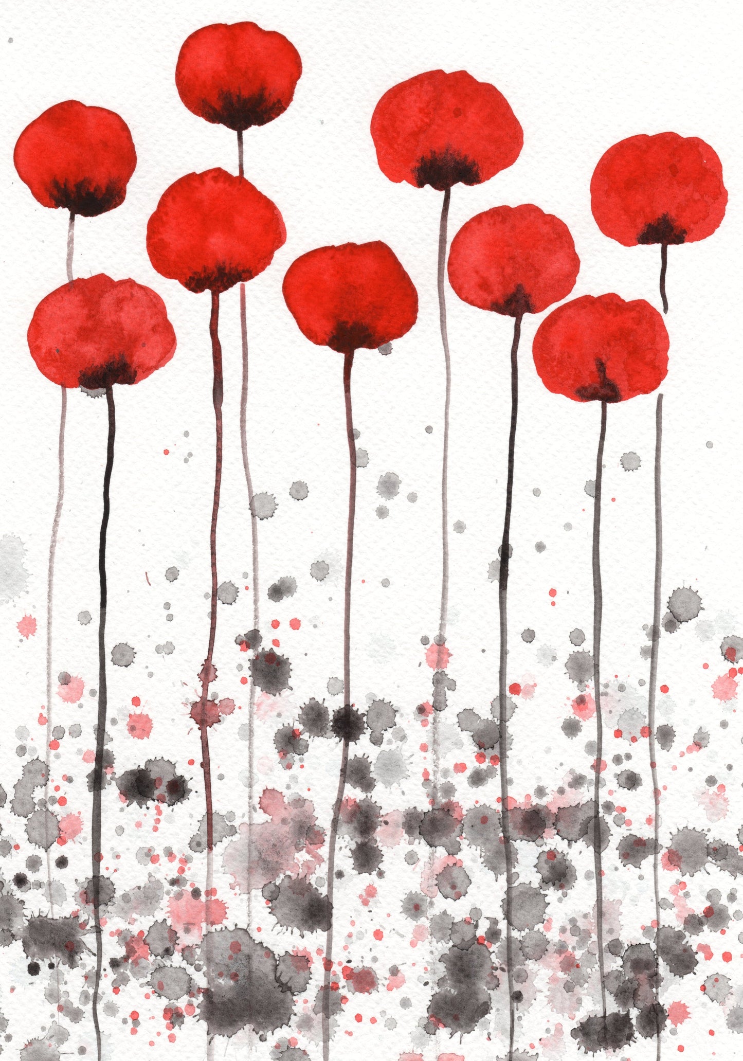 Scarlet Red Poppies PRINT Watercolor, Modern Farmhouse Flowers, Cottage Garden Decor, Wall Art, Floral Painting, Red Black White Cottagecore