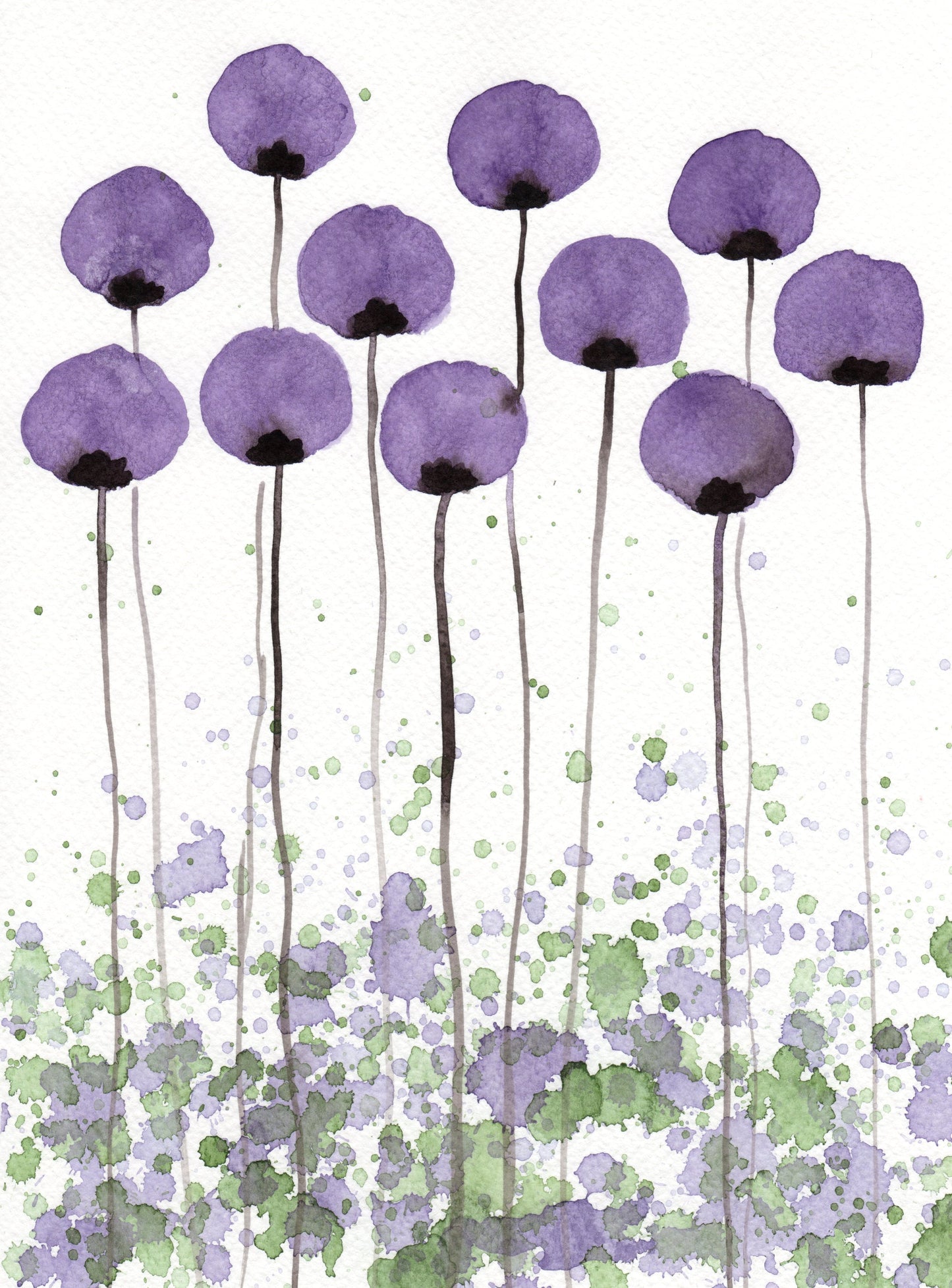 Purple Floral PRINT, Pastel Decor, Modern Farmhouse Painting, Botanical Muted Pale Home Wall Art, Bathroom, Soft Cottagecore Cottage Bedroom