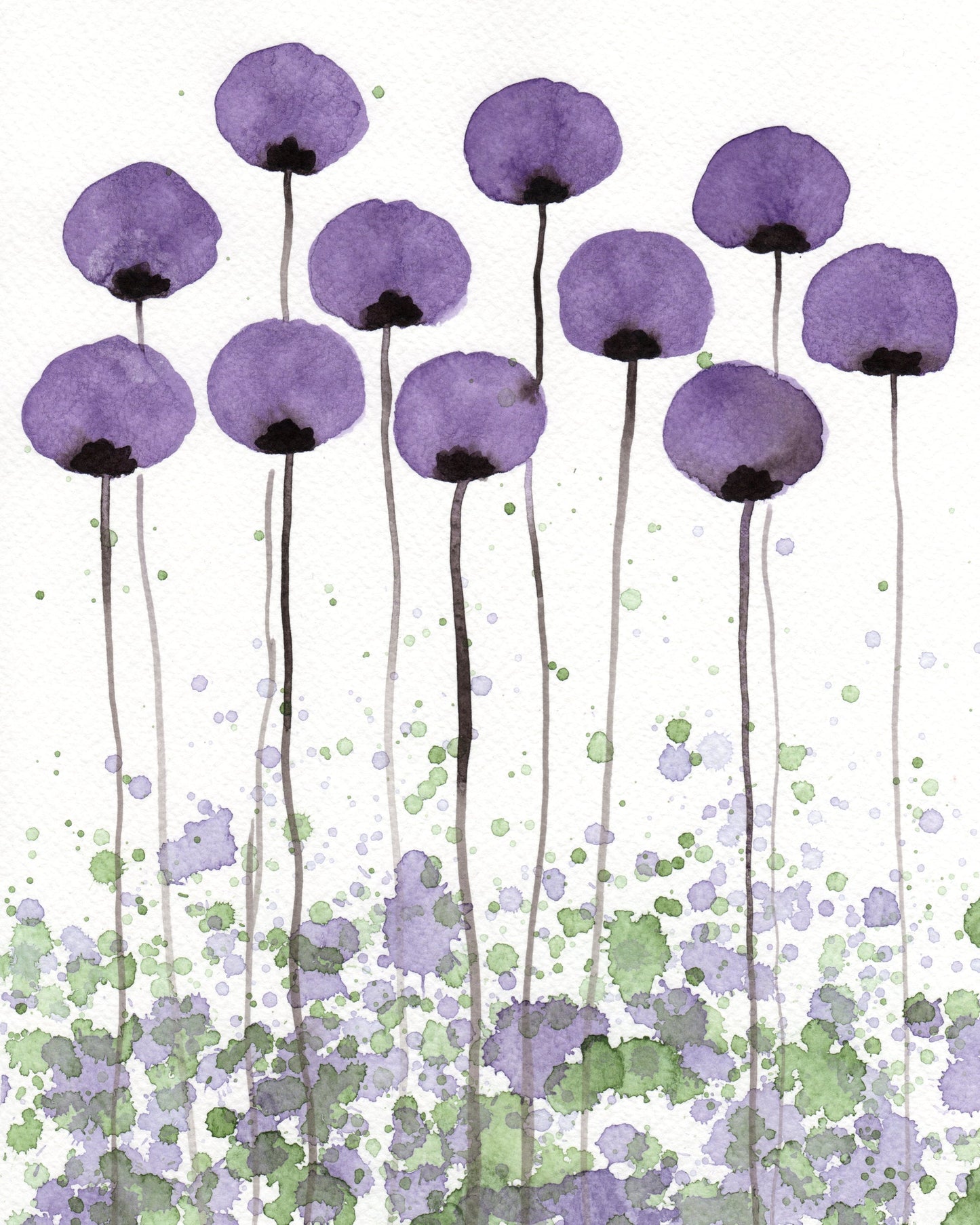 Purple Floral PRINT, Pastel Decor, Modern Farmhouse Painting, Botanical Muted Pale Home Wall Art, Bathroom, Soft Cottagecore Cottage Bedroom