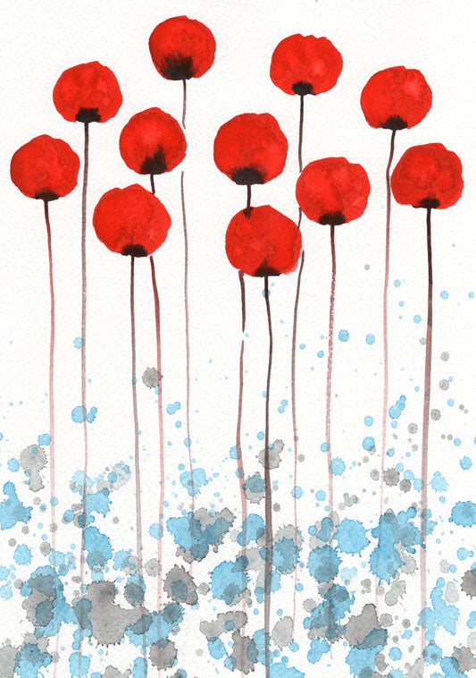 Red Flower Painting for Modern Farmhouse Decor, Brightly Colored Wall Art, Scarlet Poppies, Cottage Style Bathroom, Sophisticated Bedroom