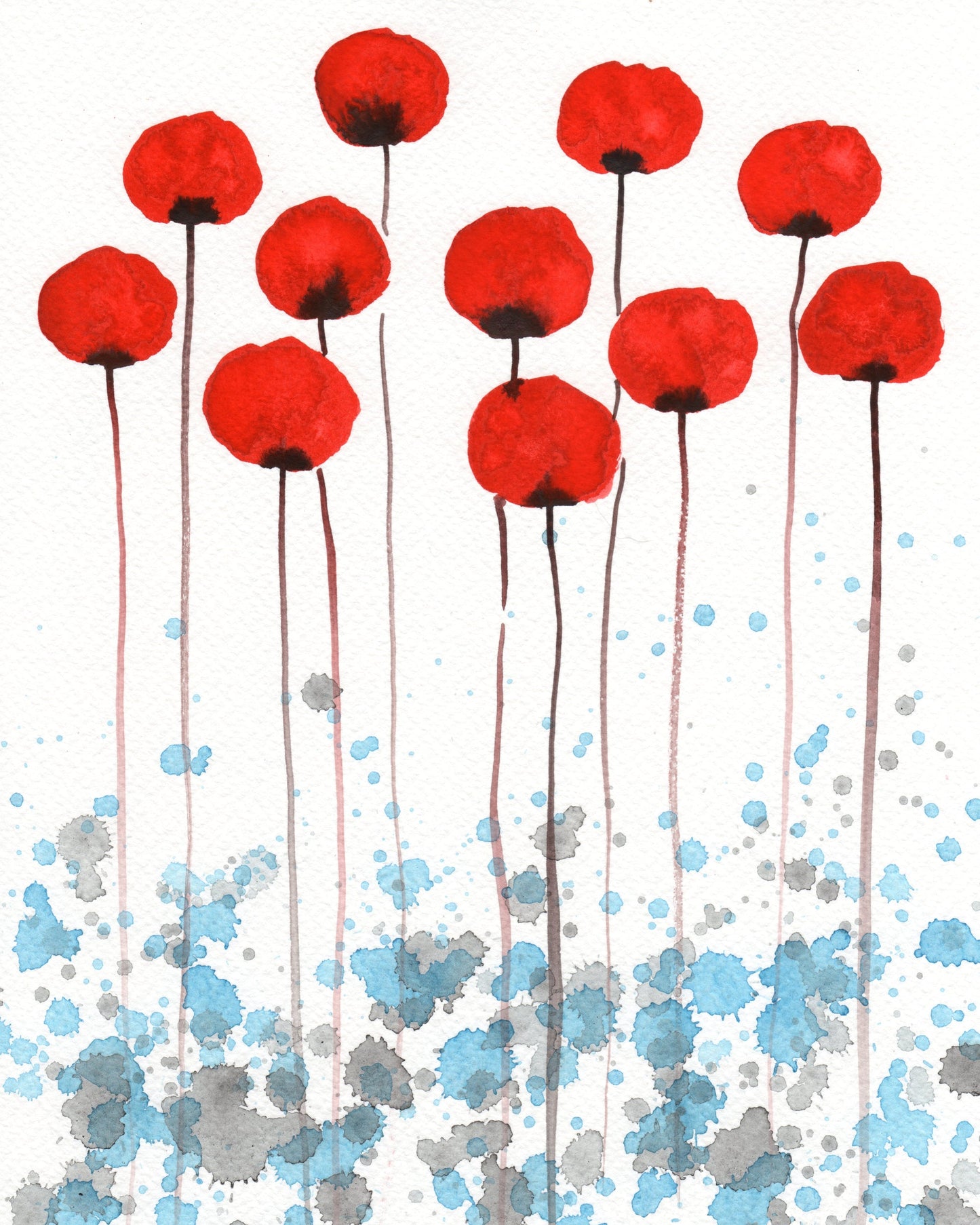 Red Flower Painting for Modern Farmhouse Decor, Brightly Colored Wall Art, Scarlet Poppies, Cottage Style Bathroom, Sophisticated Bedroom
