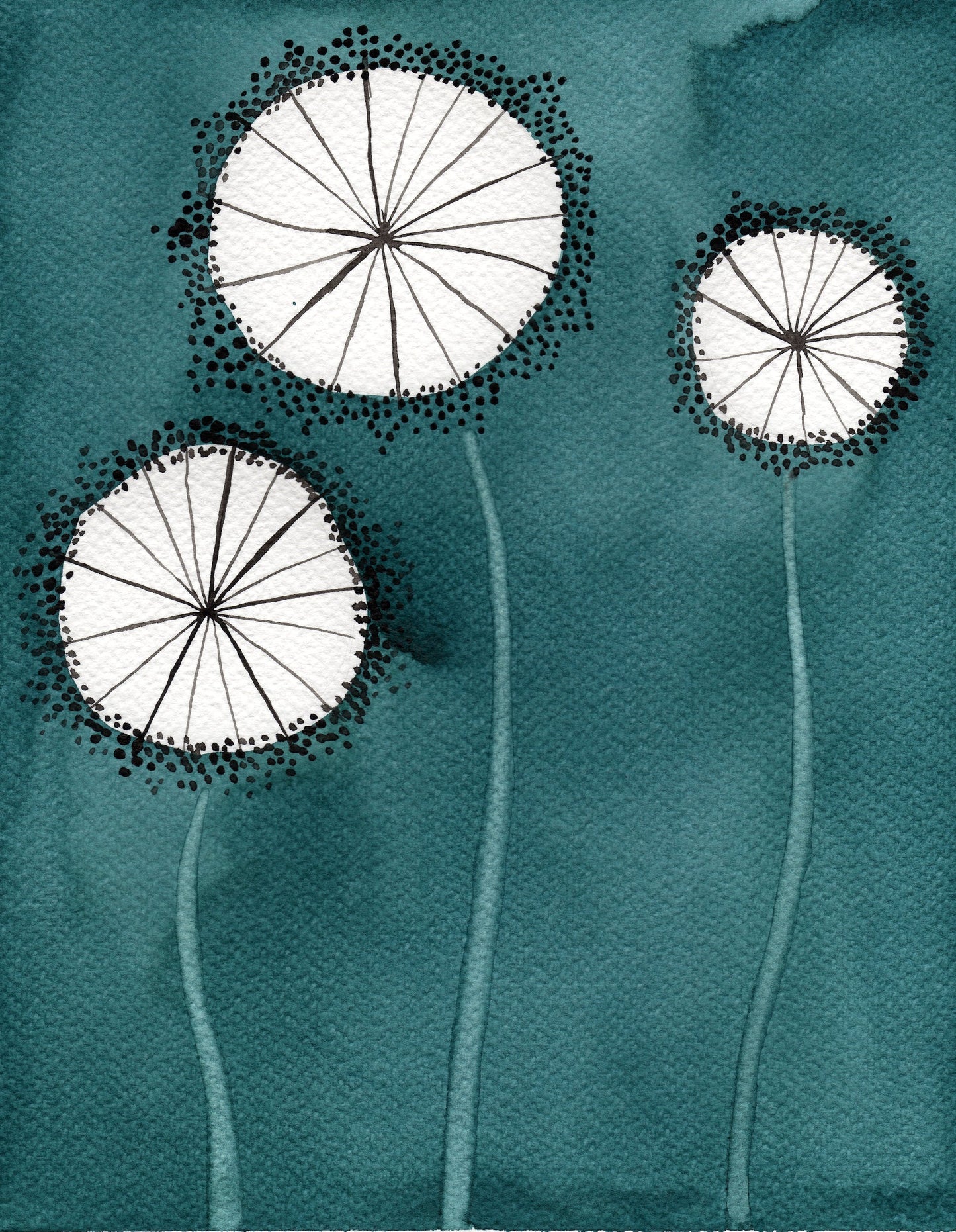 Teal Dandelion Art Print, Mid Century Home Wall Art, Scandinavian Minimal, Mid-Century Modern, Abstract Art, Watercolor Painting, Wall Decor